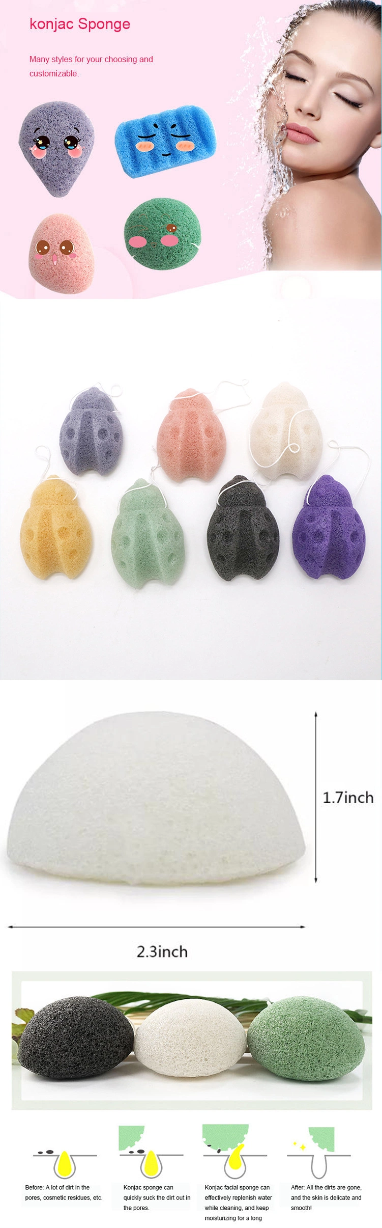 Three Petal Flower Shape Deep Clean Bamboo Charcoa Facial Cleaning Konjac Sponge