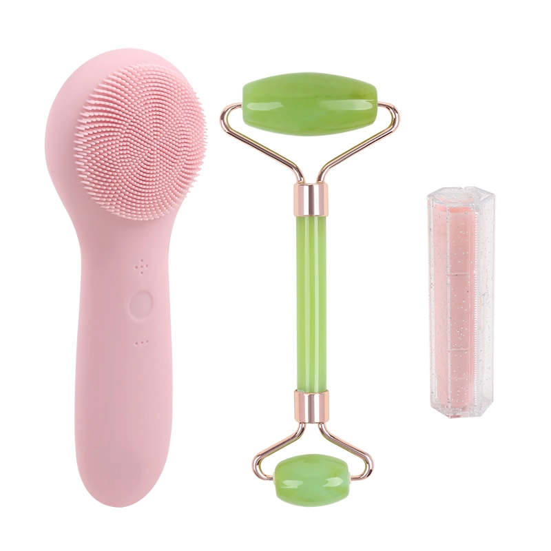 3 in 1 Makeup Tool Jade Facial Roller Facial Cleansing Brush Oil Absorbing Paper Beauty Gift Set