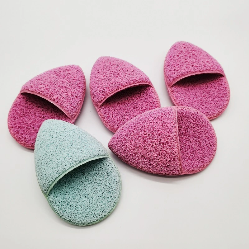 Factory Wholesale Eco Friendly Biodegradable Bamboo Charcoal Makeup Cosmetic Puff with Finger Space Face Cleaning Sponge Puff