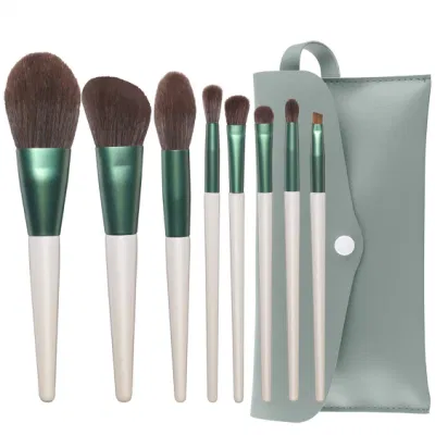 Set di pennelli per trucco da 8 pezzi Pennello Kabuki sintetico premium Cosmetici Fondotinta Correttori Fard in polvere Sfumatura Viso Ombretti Set di pennelli bianchi verdi con borsa in PU